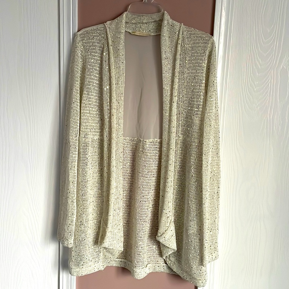 🌹 LILA ROSE 🌹 CARDIGAN SIZE M ( European 40)  CREAM SPARKLING SEQUINS